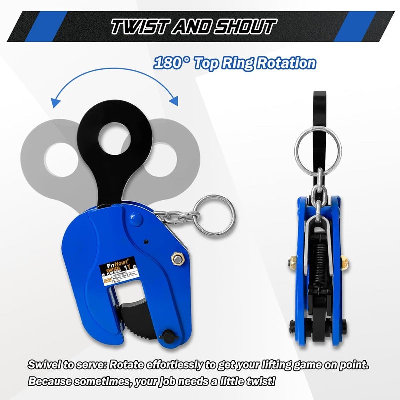FITHOIST 1 Ton Vertical Plate Lifting Clamp | Sheet Metal Lifting Clamp 2200 lbs Load Capacity | Jaw Opening 0.8 Inch | Heavy Duty Plate Clamp for Lifting and Transporting - Image 3
